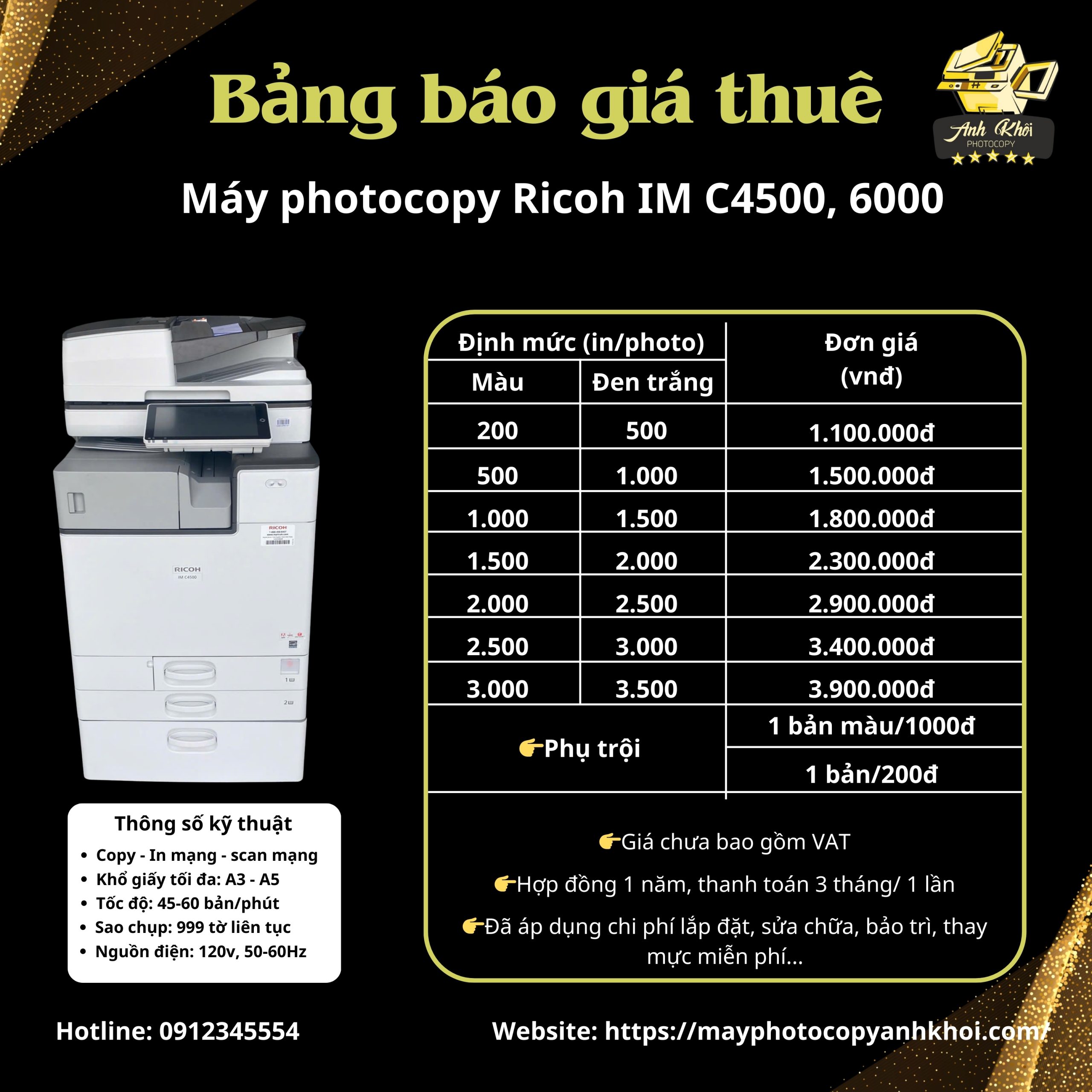 Bảng báo giá thuê máy photocopy Ricoh màu IM C4500/C6000